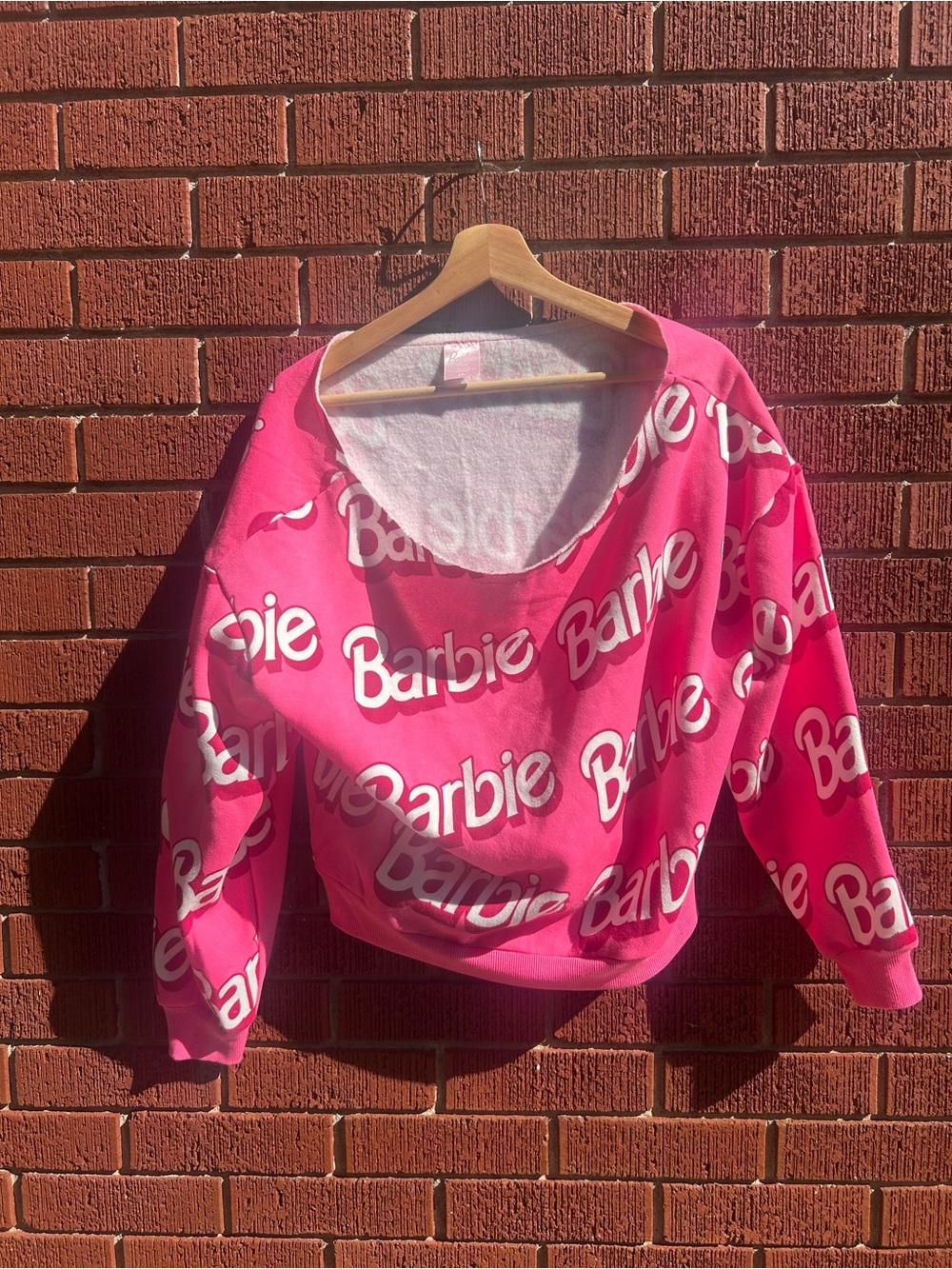 Barbie All-Over Logo Pink Sweatshirt Pullover Size S